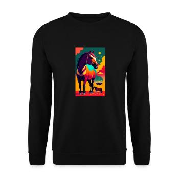 Pferd | reiten | Tier | Reittier | Bunt - Unisex Pullover - Schwarz - Vorne - Alina (178cm) & Michal (187cm)