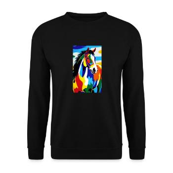 Cheval | Équitation | Animal | Monture | Coloré - Sweat-shirt Unisexe - noir - Devant - Alina (178cm) & Michal (187cm)