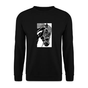Pferd | reiten | Tier | Reittier | Bunt - Unisex Pullover - Schwarz - Vorne - Alina (178cm) & Michal (187cm)