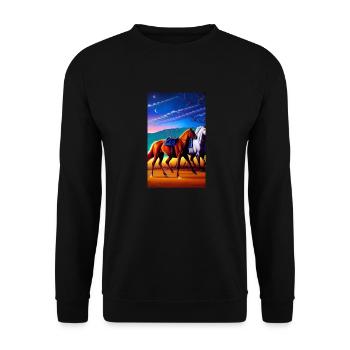 Pferd | reiten | Tier | Reittier | Bunt - Unisex Pullover - Schwarz - Vorne - Alina (178cm) & Michal (187cm)