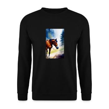 Pferd | reiten | Tier | Reittier | Bunt - Unisex Pullover - Schwarz - Vorne - Alina (178cm) & Michal (187cm)