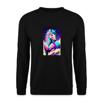Cheval | Équitation | Animal | Monture | Coloré - Sweat-shirt Unisexe - noir - Devant - Alina (178cm) & Michal (187cm)