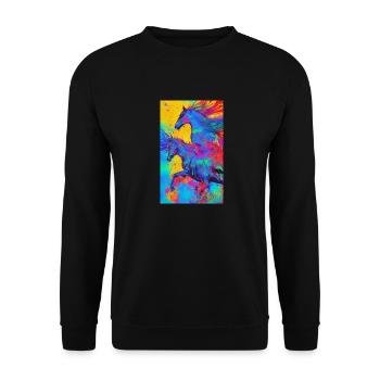 Pferd | reiten | Tier | Reittier | Bunt - Unisex Pullover - Schwarz - Vorne - Alina (178cm) & Michal (187cm)