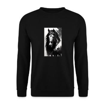 Pferd | reiten | Tier | Reittier | Bunt - Unisex Pullover - Schwarz - Vorne - Alina (178cm) & Michal (187cm)