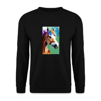 Pferd | reiten | Tier | Reittier | Bunt - Unisex Pullover - Schwarz - Vorne - Alina (178cm) & Michal (187cm)