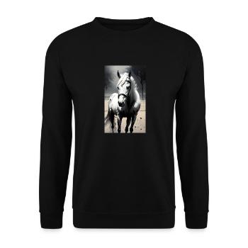 Pferd | reiten | Tier | Reittier | Bunt - Unisex Pullover - Schwarz - Vorne - Alina (178cm) & Michal (187cm)