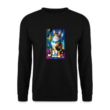 Chat | Animal de compagnie | Fan de chat | mignon | Chaton - Sweat-shirt Unisexe - noir - Devant - Alina (178cm) & Michal (187cm)