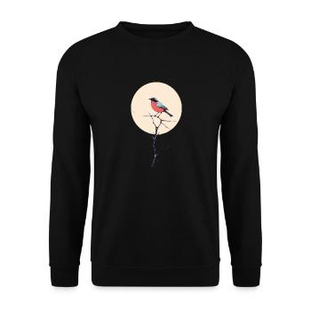 Vogel auf Ast | Kunst Minimalistisch - Unisex Pullover - Schwarz - Vorne - Alina (178cm) & Michal (187cm)