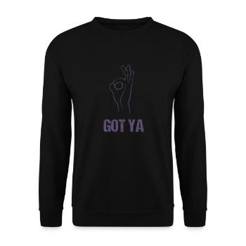 Reingeguckt" Handspiel - Klassischer Got - Unisex Pullover - Schwarz - Vorne - Alina (178cm) & Michal (187cm)