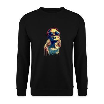 Schöne weibliche Malkunst Gesicht bunte Frau - Unisex Pullover - Schwarz - Vorne - Alina (178cm) & Michal (187cm)