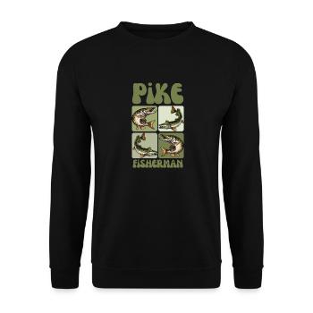 Hechtfischer – Vintage Hechtfisch Kunst - Unisex Pullover - Schwarz - Vorne - Alina (178cm) & Michal (187cm)