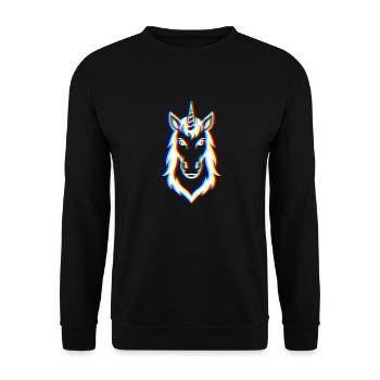 Glitch Einhorn – Magie & Trend - Unisex Pullover - Schwarz - Vorne - Alina (178cm) & Michal (187cm)