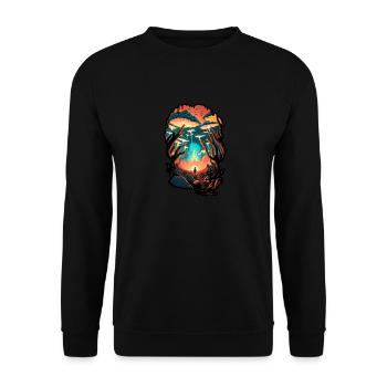 Psychedelic Forest Surreal Wanderer Mushrooms Poster - Unisex Sweatshirt - black - Front - Alina (178cm) & Michal (187cm)