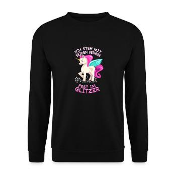 Einhorn im Glitzer - Einhörner / Geschenk - Unisex Pullover - Schwarz - Vorne - Alina (178cm) & Michal (187cm)