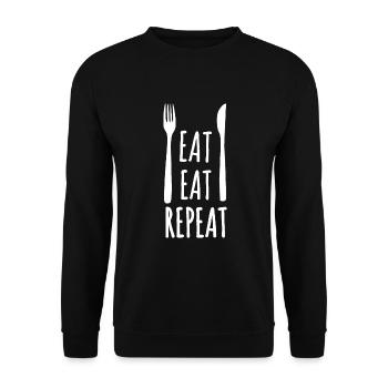 Essen, Essen, Wiederholen : Essenswitz Feinschmecker - Unisex Pullover - Schwarz - Vorne - Alina (178cm) & Michal (187cm)