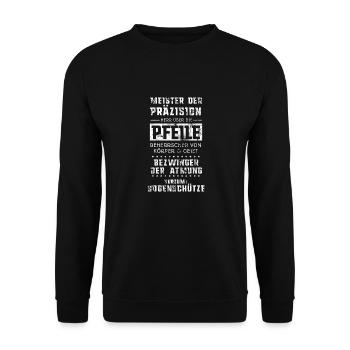 Bogenschießen Meister Präzision Herr der Pfeile - Unisex Pullover - Schwarz - Vorne - Alina (178cm) & Michal (187cm)