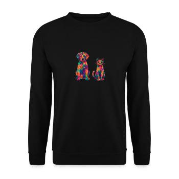 Abstrakter Hund und Katze - Haustiere - Unisex Pullover - Schwarz - Vorne - Alina (178cm) & Michal (187cm)