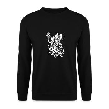 Fantasievolle Fee mit kunstvollen Flügeln - Unisex Pullover - Schwarz - Vorne - Alina (178cm) & Michal (187cm)