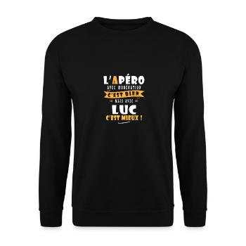 Luc Apero T shirt Humour personnalisé luc - Sweat-shirt Unisexe - noir - Devant - Alina (178cm) & Michal (187cm)