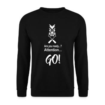 Drachenboot Start Ziel Attention Go 1c - Unisex Pullover - Schwarz - Vorne - Alina (178cm) & Michal (187cm)