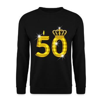 50 birthday - Crown - candle - gold - Unisex Sweatshirt - black - Front - Alina (178cm) & Michal (187cm)