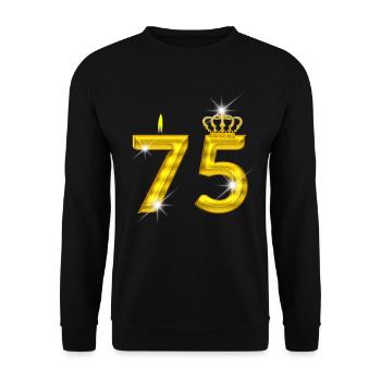75 birthday - Crown - candle - gold - Unisex Sweatshirt - black - Front - Alina (178cm) & Michal (187cm)