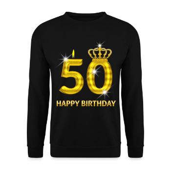 50 - happy birthday - birthday - number gold - Unisex Sweatshirt - black - Front - Alina (178cm) & Michal (187cm)