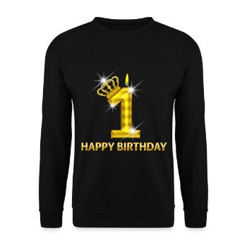 1-happy birthday - birthday - number gold - Unisex Sweatshirt - black - Front - Alina (178cm) & Michal (187cm)