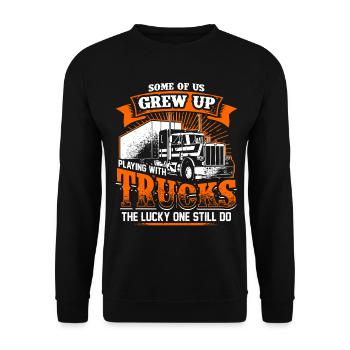 Grew Up - Trucker - EN - Unisex Pullover - Schwarz - Vorne - Alina (178cm) & Michal (187cm)