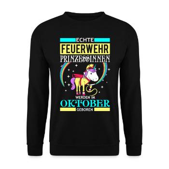 October - fire princess - birthday - Unicorn - DE - Unisex Sweatshirt - black - Front - Alina (178cm) & Michal (187cm)