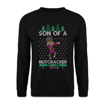 Dabbing Son of a Nutcracker Ugly Christmas Sweater - Unisex Pullover - Schwarz - Vorne - Alina (178cm) & Michal (187cm)
