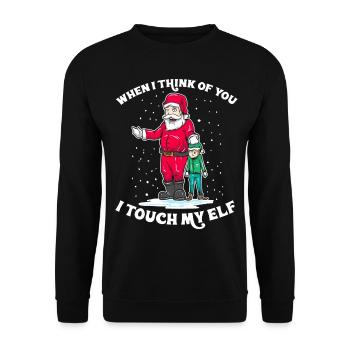 Santa I Touch My Elf Weihnachten Humor Geschenk - Unisex Pullover - Schwarz - Vorne - Alina (178cm) & Michal (187cm)