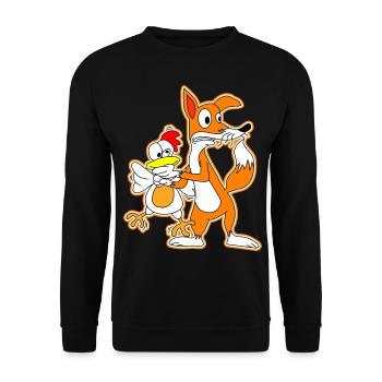 Fuchs Huhn Henne Gans Comic Cartoon Geschenk - Unisex Pullover - Schwarz - Vorne - Alina (178cm) & Michal (187cm)