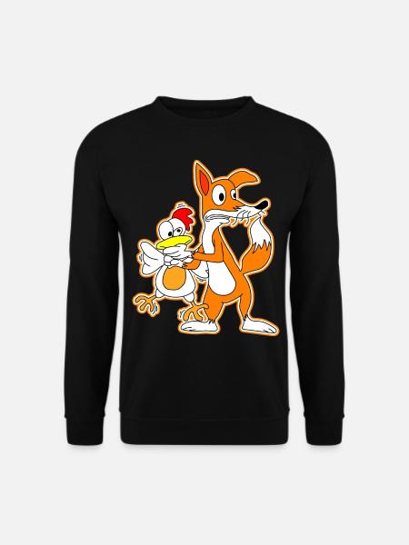 Fuchs Huhn Henne Gans Comic Cartoon Geschenk - Unisex Pullover - Schwarz