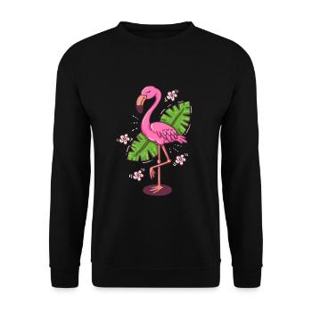 Flamingo Blätter Comic Monstera Blume Geschenk - Unisex Pullover - Schwarz - Vorne - Alina (178cm) & Michal (187cm)