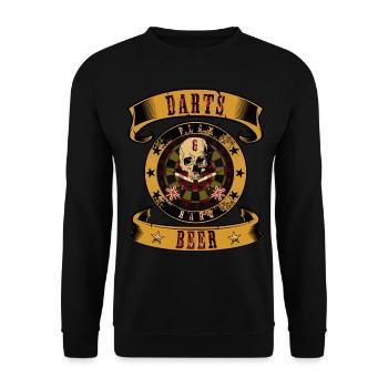 Darts & Beer Play Hard Bier Dart Dartspieler Sport - Unisex Pullover - Schwarz - Vorne - Alina (178cm) & Michal (187cm)