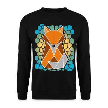 Fuchs geometrisches Mosaik Geschenkidee low poly - Unisex Pullover - Schwarz - Vorne - Alina (178cm) & Michal (187cm)