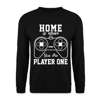 Home is where you are player one - Unisex Sweatshirt - black - Front - Alina (178cm) & Michal (187cm)