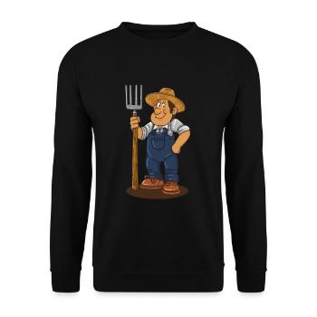 Bauer Landwirt Comic Heugabel Cartoon Geschenk - Unisex Pullover - Schwarz - Vorne - Alina (178cm) & Michal (187cm)