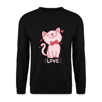 entzückende rosa Katze Herz Geschenkidee Love - Unisex Pullover - Schwarz - Vorne - Alina (178cm) & Michal (187cm)