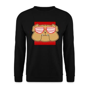 Bulldogge Hund Sonnenbrille retro Comic Geschenk - Unisex Pullover - Schwarz - Vorne - Alina (178cm) & Michal (187cm)
