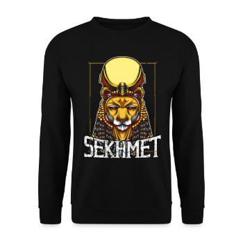 Ägyptische Göttin Sachmet Löwin Mythologie - Unisex Pullover - Schwarz - Vorne - Alina (178cm) & Michal (187cm)