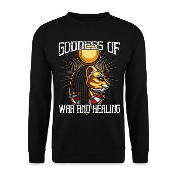 Göttin des Krieges und der Heilung Sachmet Ägypten - Unisex Pullover - Schwarz - Vorne - Alina (178cm) & Michal (187cm)