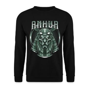 Gott des Krieges Anhur - Unisex Pullover - Schwarz - Vorne - Alina (178cm) & Michal (187cm)