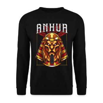 Anhur Mythologie Gott Gottheit Ägyptisch Löwe - Unisex Pullover - Schwarz - Vorne - Alina (178cm) & Michal (187cm)