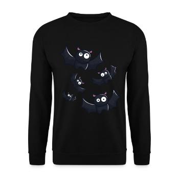 Ein Schwarm Fledermäuse zu Halloween - Unisex Pullover - Schwarz - Vorne - Alina (178cm) & Michal (187cm)