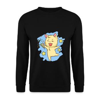 Geburtstag Katze Kawaii Party Feier Miezekatze - Unisex Pullover - Schwarz - Vorne - Alina (178cm) & Michal (187cm)