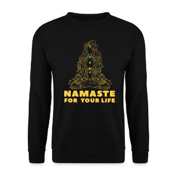 Namaste Yoga Lotus Sitz lustiger Spruch Geschenk - Unisex Pullover - Schwarz - Vorne - Alina (178cm) & Michal (187cm)