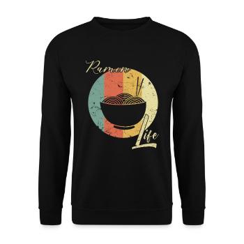 Ramen Life Japanische Nudeln Vintage Retro Style - Unisex Pullover - Schwarz - Vorne - Alina (178cm) & Michal (187cm)