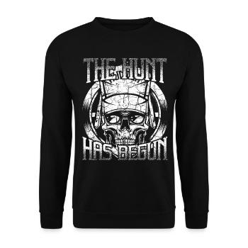 Die Jagd hat begonnen | Jägersmann Totenkopf jagen - Unisex Pullover - Schwarz - Vorne - Alina (178cm) & Michal (187cm)